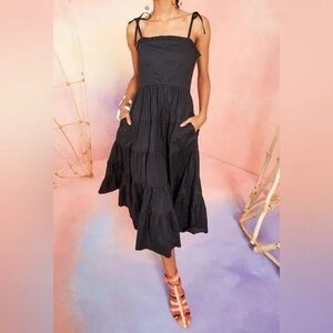 Ulla Johnson Ellyn Tiered Midi Dress Black Sz 2